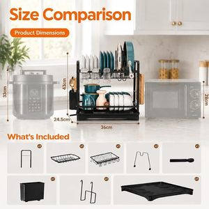 Escurridor de Platos de 2 Niveles, Organizador de Metal Negro con Portautensilios, Portavasos y Tabla de Cortar para Fregadero de Cocina - Product Image 3