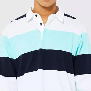Camisetas Polo a Rayas de Manga Larga Hechas a Medida al por Mayor, de Algodón Grueso con Forro Polar, Corte Holgado, Dobladillo Acanalado, Estilo Rugby para Hombre - Product Image 6