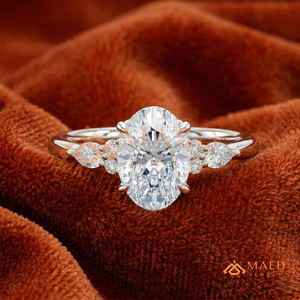 925 Silver Oval Cut Moissanite Ring Leaf Side <b>Stone</b> Engagement Bridal Jewelry Gift for Women Wedding Ring - Product Image 1
