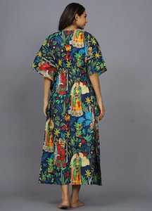 Caftán de algodón azul marino hecho a mano, inspirado en Kahlo, kimono ligero para la playa, ropa de resort. - Product Image 5