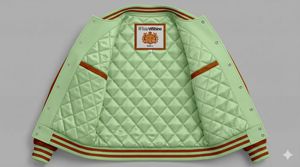 Chaqueta Varsity con mangas de cuero PU y bordado directo - Product Image 6