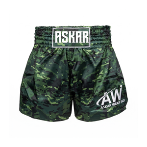 กางเกงชกมวย Askar สีเขียวทอง ขอบเอวพิมพ์ลายสกรีน ทรงหลวม ใส่ได้ทั้งชายและหญิง ผลิตจากโพลีเอสเตอร์ 100% น้ำหนักเบา เหมาะสำหรับศิลปะการต่อสู้ - Product Image 1