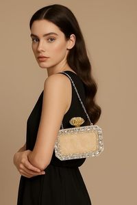 Resin Clutch Bag for Women with Intricate Stone Work & Golden Lotus Knob Party nikah <b>wedding</b> Purse handcrafted resin clutch - Product Image 3
