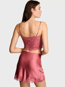 Ensemble de lingerie de nuit en dentelle bordeaux pour femme, sans manches, sans bretelles, deux pièces, jupe courte, en spandex et nylon doux, pour le printemps - Product Image 2