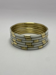 Custom Made Trendy Brass Cuff Bangles with Resin Inlay and Embedded Colored Stones Gold Plated Unisex Jewelry - Product Image 4