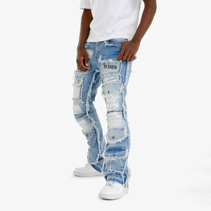 Pantalon cargo en denim déchiré pour homme avec logo sur le devant, style streetwear décontracté, jean en coton mi-lourd - Product Image 2