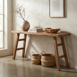 Solid Wood Console Table Modern <b>Rustic</b> Splayed Ladder Leg Natural Teak Style Wooden Entryway Table Hallway Sofa Side Accent <b>Desk</b> - Product Image 3