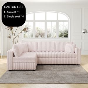 Divano a L 106.3 Rosa Chiaro, Comodo ed Elegante, per 4 Persone, Arredamento Moderno in Peluche per Camera da Letto e Soggiorno - Product Image 2