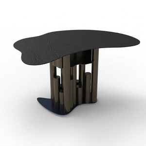 Modern Irregular Wood <b>Top</b> <b>Dining</b> <b>Table</b> with Artistic Cylinder Cluster Base, Luxury Unique Design Desk for Villa & Hotel - Product Image 5