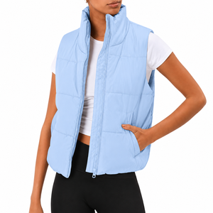 Chaleco Acolchado Azul Claro para Mujer, Sin Mangas, con Cierre, Cuello Alto, Transpirable, Resistente al Viento, para Otoño e Invierno - Product Image 5