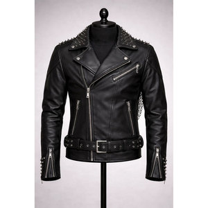 TOP SELL <b>Gothic</b> Skeleton Rib-Cage Cowhide <b>Jacket</b> Studded Black <b>Jacket</b> with Drape Chains UNISEX - Product Image 1