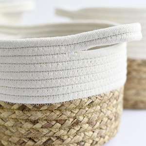 Splendid 2in1 Vietnamese Woven Cotton <b>Rope</b> Mix Seagrass <b>Baskets</b> for Both Indoor <b>Storage</b> and Planter - Product Image 6