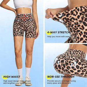 High Waist leopard design Sporty Shorts For Women Knitted Spandex Polyester Breathable <b>Elastic</b> Waist Skinny Fit Workout Wear - Product Image 5