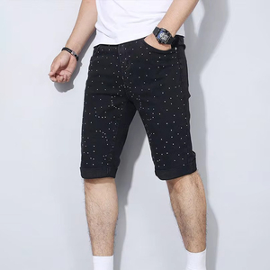 Shorts de Mezclilla con Pedrería para Hombre, Color y Talla Personalizados, Estilo Hip Hop Retro, Negro Holgado, Precio Económico - Product Image 3