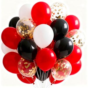 Palloncini Opachi Rossi e Neri da 12 Pollici, 66 Pezzi con Coriandoli per Laurea, Compleanno Uomo e Anniversario di Matrimonio, Bianchi e Rossi - Product Image 1