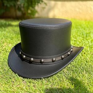 Sombreros de Cuero Genuino Hechos a Mano, Color Negro, Gorras de Primera Calidad, Sombreros de Graduación Modernos para Fiestas de Halloween, Proveedor - Product Image 4