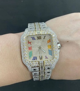 Montre-bracelet de luxe pour homme en acier inoxydable, style moderne, avec mouvement à quartz, boîtier en alliage et diamants moissanite baguette sertis (Iced Out) - Product Image 5