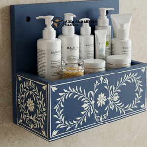 ชั้นวางของติดผนังห้องน้ำลายดอกไม้สีฟ้า – ชั้นวางของไม้สำหรับอุปกรณ์อาบน้ำและของใช้ในห้องน้ำ - Product Image 4