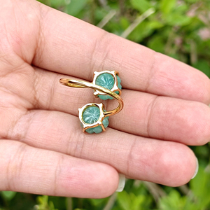 Best selling women <b>ring</b> natural amazonite hand carved flower design <b>adjustable</b> <b>ring</b> brass 18k gold plated fashion jewelry <b>rings</b> - Product Image 6