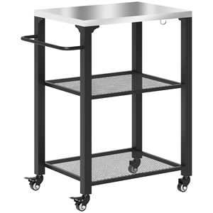 Carrello per Barbecue da Esterno a 3 Ripiani con Piano in Acciaio Inox, Tavolo Mobile per Forno Pizza con Ganci, Maniglia Laterale e Ruote - Product Image 1