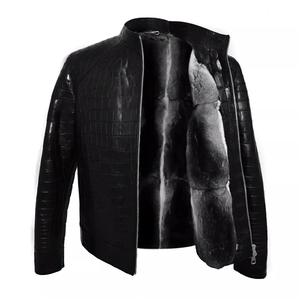 Men's Coated Cow Skin Hooded Varsity <b>Jacket</b> with Stand Collar Breathable Vintage Style <b>Winter</b> - Product Image 5
