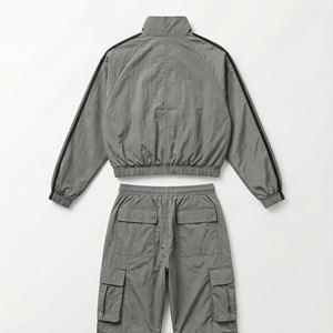 Ensemble de survêtement pour homme, veste coupe-vent en nylon, lavage à l'acide, réfléchissant, deux pièces, pantalon cargo pour homme, streetwear, respirant - Product Image 3
