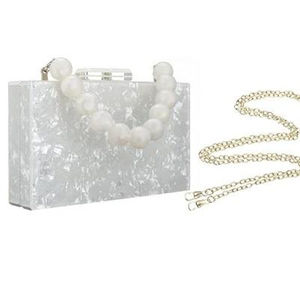 <b>White</b> Resin <b>Clutch</b> with Beaded Handle and Chain Handmade Designer Evening Purse Women Party <b>Bag</b> Wholesale Bulk - Product Image 1