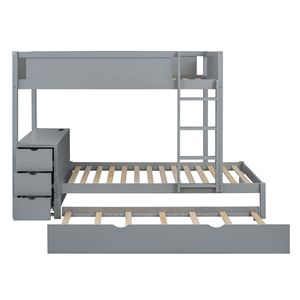 Letto a castello grigio con due letti singoli, letto estraibile con contenitore e scrivania per bambini - Product Image 5
