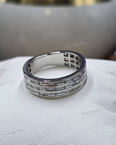 <b>Thick</b> Triple Row Baguette Eternity <b>Ring</b> 925 Silver Moissanite Channel Set Iced Out Statement Wedding Band Stackable <b>Ring</b> Gifting - Product Image 1