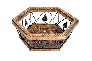 Panier à fruits et de rangement en bois et fer forgé fait main pour la décoration de la cuisine et de la maison - Product Image 3