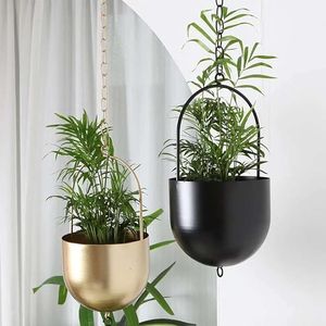 Decorative Brass finished Bowl Hanging <b>Planter</b> with Metal Chains - Product Image 4