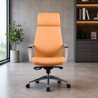 Chaise de bureau contemporaine à dossier haut KINSHA, en PVC souple, base pivotante en fer, soutien lombaire ergonomique, mécanisme Syncho-Tilt 4