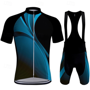 Unisex <b>Cycling</b> Jersey Set Blue Black Mountain Bike Pattern Short Sleeve Bike Clothing for Men Women - Product Image 3