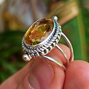 Citrine 925 Sterling Silver <b>Boho</b> Statement Promise <b>Ring</b> for Women Yellow Oval Gemstone November Birthstone Month - Product Image 4