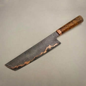 Premium Handmade Copper Damascus Pattern Outdoor Chef <b>Kitchen</b> Knife With Stabilized Wood Handle For <b>Camping</b> And Travel Cooking - Product Image 4