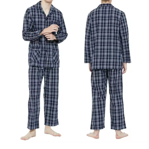 Pyjama à carreaux bleu marine pour homme, en coton lisse et respirant, à manches longues, durable, décontracté, ensemble de vêtements de nuit pour homme - Product Image 4