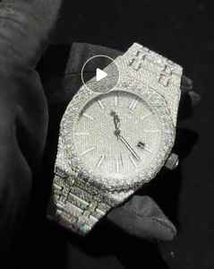 Montre automatique de luxe pour homme, style hip-hop, entièrement sertie de diamants moissanite, couleur blanc. - Product Image 2