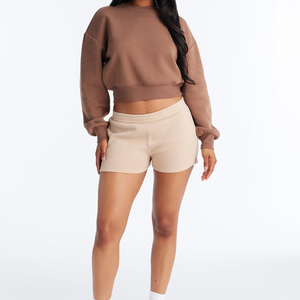 Shorts Casuales de Verano 2026 para Mujer, Color Beige, Tejido de Punto, Corte Holgado, Cintura Elástica, Cintura Media, Color Sólido, Transpirables - Product Image 4