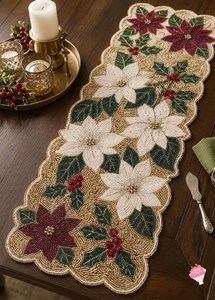 Handmade Knitted Polyester/Cotton Christmas Stripe <b>Table</b> <b>Runner</b> 13x36 Inches Holiday Luxury Decorative Home & Hotel Use - Product Image 3