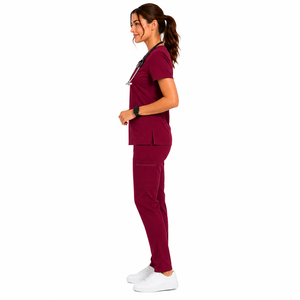 Custom Unisex Medical <b>Scrubs</b> Set Solid Color V Neck Nurse <b>Uniform</b> Stretch Knitted Clinic Jogger Pants Top Hospital - Product Image 6
