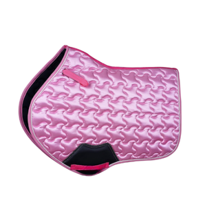 Ensemble de tapis de selle rose de luxe pour cheval avec bonnet d'oreille assorti |   Tapis de selle équestre matelassé ondulé |   Équipement d'équitation Manufa - Product Image 3