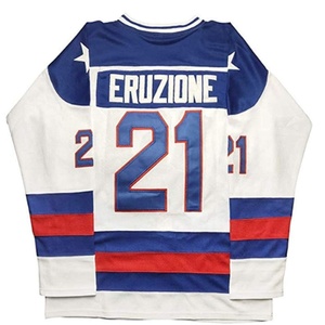 Maillot de hockey sur glace Eruzione 21, broderie en twill, manches longues, col rond, coupe classique, respirant, polyester, pour homme adulte - Product Image 1