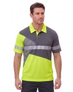 custom mens high visibility polo shirts teal blue neon yellow safety workwear sleeve zipper pocket chevron <b>reflective</b> tape <b>top</b> - Product Image 5