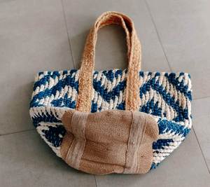 Natural Handmade Jute Braided Cotton Chindi Tote <b>Bags</b> Eco Friendly Shopping and Beach <b>Bags</b> for young girls - Product Image 5