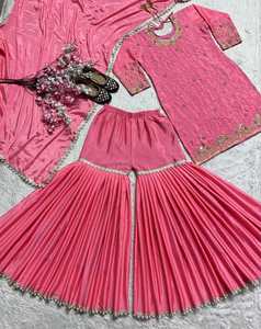 Stitched Eco-Friendly Chiffon Pakistani Modest Dress in Boutique Design with Sharara and Beautiful Hijab Look 75744 RTS ship - Product Image 5