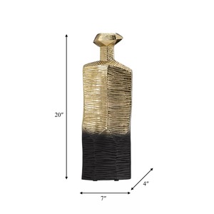 Vase de table artisanal style bouteille, design Art Déco, finition dorée, base noire, décor minimaliste et élégant - Product Image 6