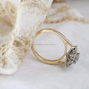 Igi/gia แหวนแต่งงาน/แหวนหมั้นเพชรแบบวินเทจ14K สีเหลืองและสีขาวทองสำหรับผู้หญิงเหมาะสำหรับเป็นของขวัญงานครบรอบ - Product Image 1
