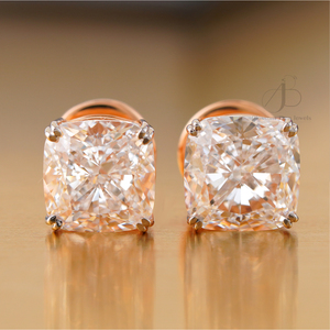 8.12 CT Vintage Stud Earrings 14K Rose Gold Bezel Setting <b>Cushion</b> Cut Lab Grown Diamond for Wedding Party Perfect Gift IGI - Product Image 1