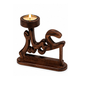 Rustic Wood Tea <b>Light</b> Holder With Decorative Scroll Design For Home Decoration - Product Image 3