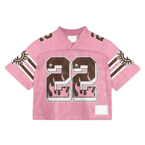 Camiseta de fútbol americano vintage al por mayor para hombre, de manga corta, cuello en V, holgada y de malla, con estampado. - Product Image 2